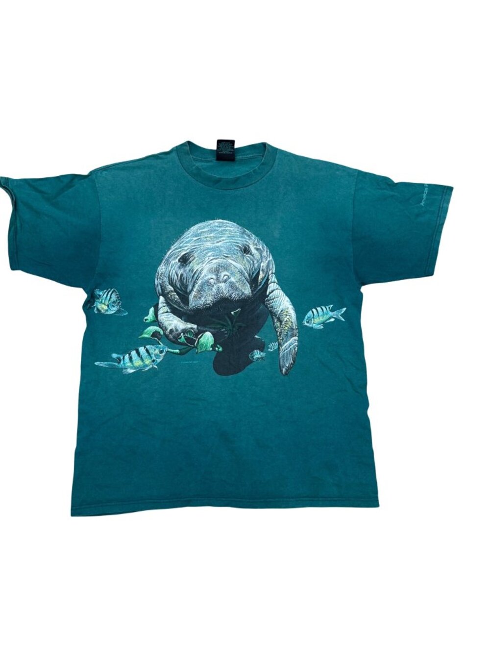 Vintage Habitat Manatee AOP Mens Large Aqua Blue Ocean Nature Diving School Tee